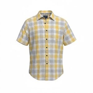 Daniel Hechter Yellow Gray Plaid Short-Sleeve Button-Down Shirt Sz Medium US